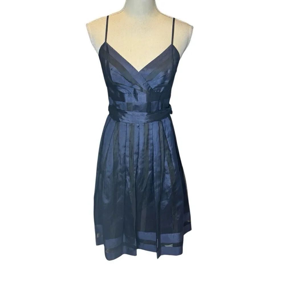 Anne Klein Vintage Silk Stripe Delicate Beautiful Dress With Bow Sz 4 Party Vaca